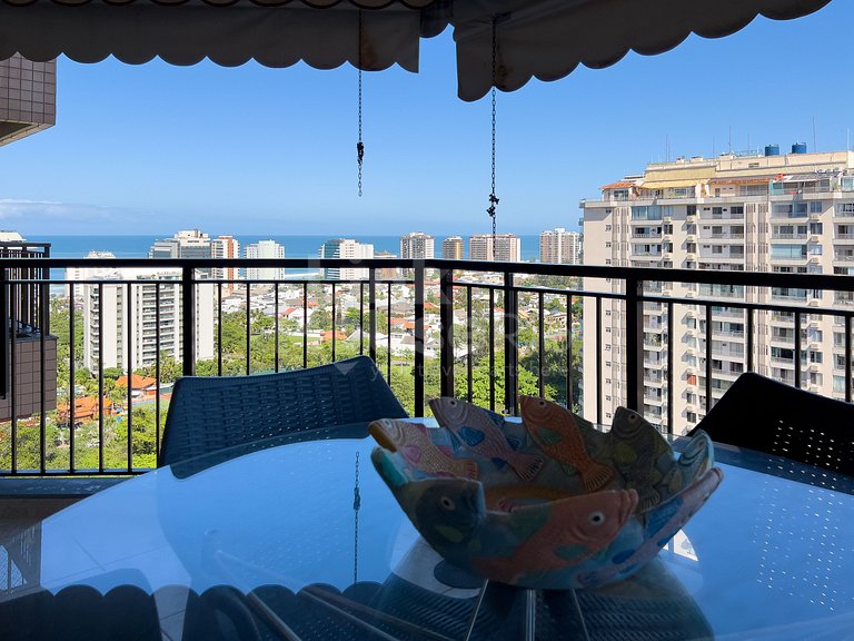 Aconchegante Flat com Varanda Grande e Vista Linda da Barra